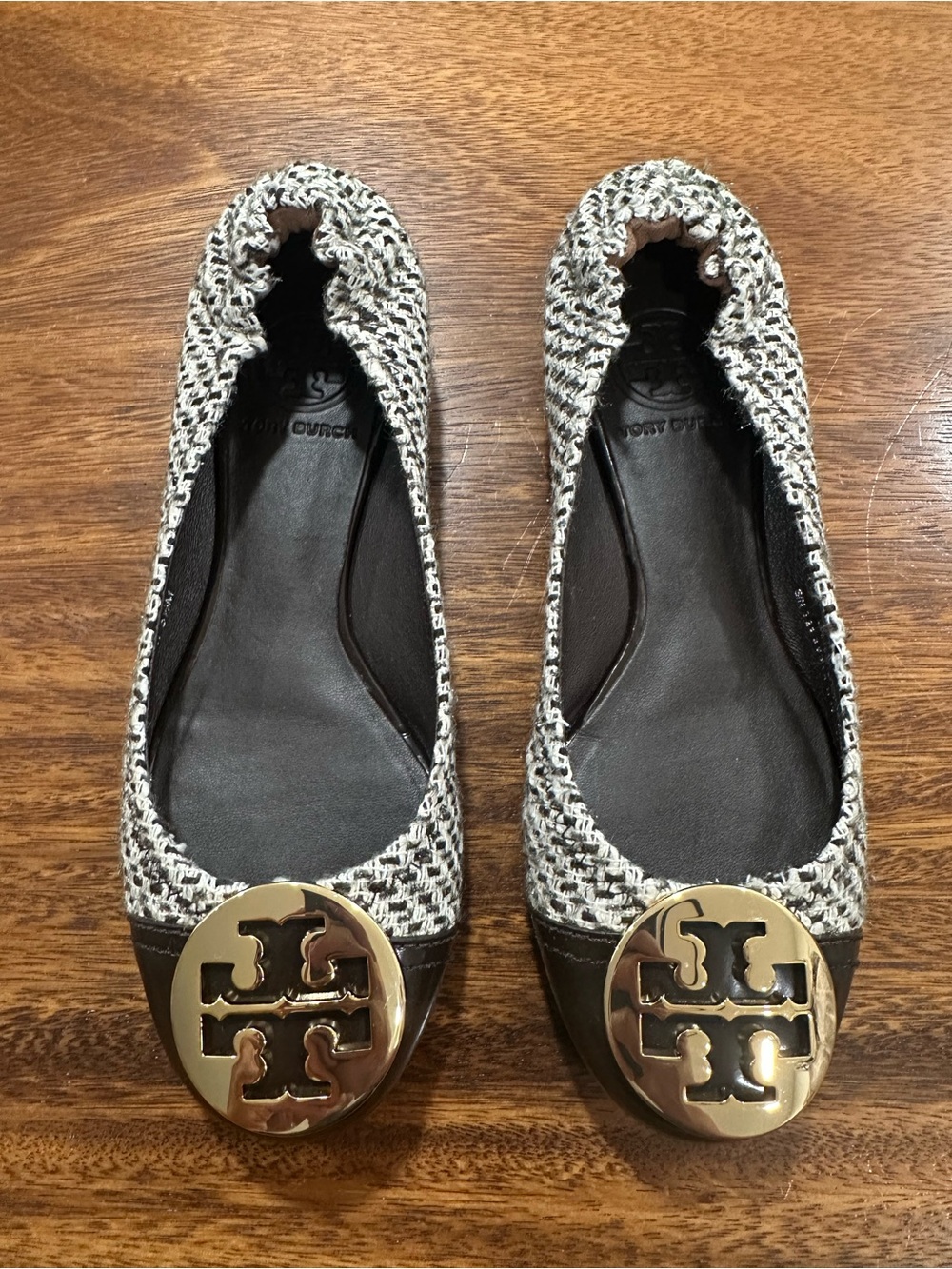 Tory Burch Serena Reva Tweed Black & White Woven Ballet Flats Women’s Sz 5.5M